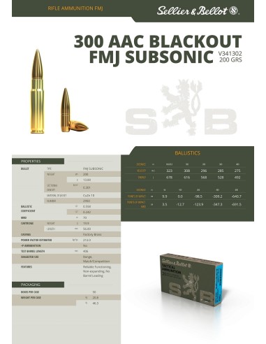 CARTOUCHES SB 300 AAC BLACKOUT FMJ 200/13G SUBSO