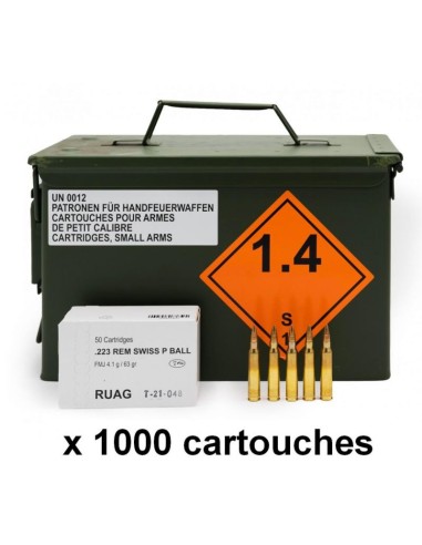 223 REM SWISS P 63GR FMJ CAISSE M2A1