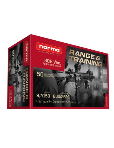 50 CARTOUCHES NORMA .308WIN 9.7G 150GR RANGE&TRAINING