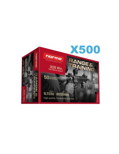 50 CARTOUCHES NORMA .308WIN 9.7G 150GR RANGE&TRAINING